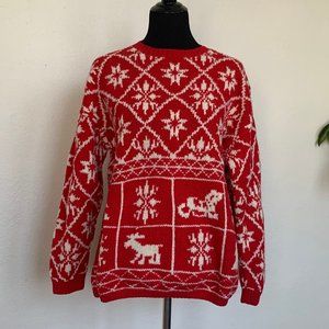 Vintage 80s unisex red Nordic sweater sz L
